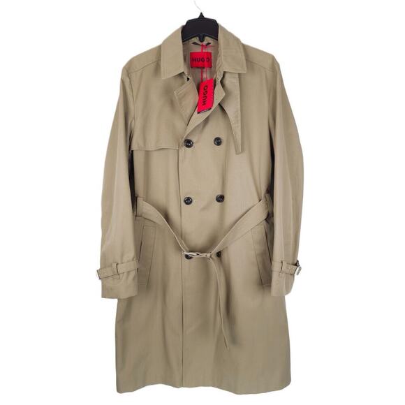 Hugo Boss Men's Regular-Fit Belted Water Repellant Raincoat Open Brown 44R NWT - Picture 1 of 9